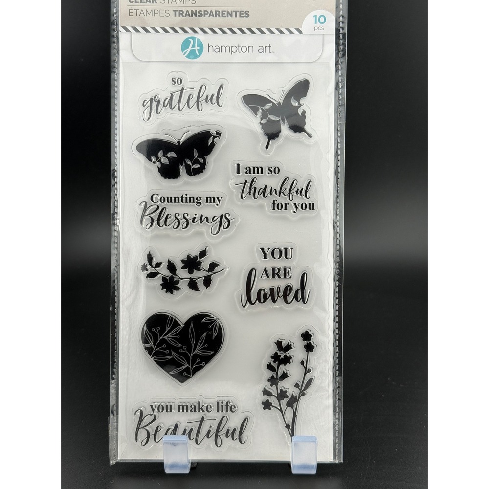 Hampton‎ Art Clear Stamps 10pc Butterfly Floral Sentiments SC1036 Scrapbooking